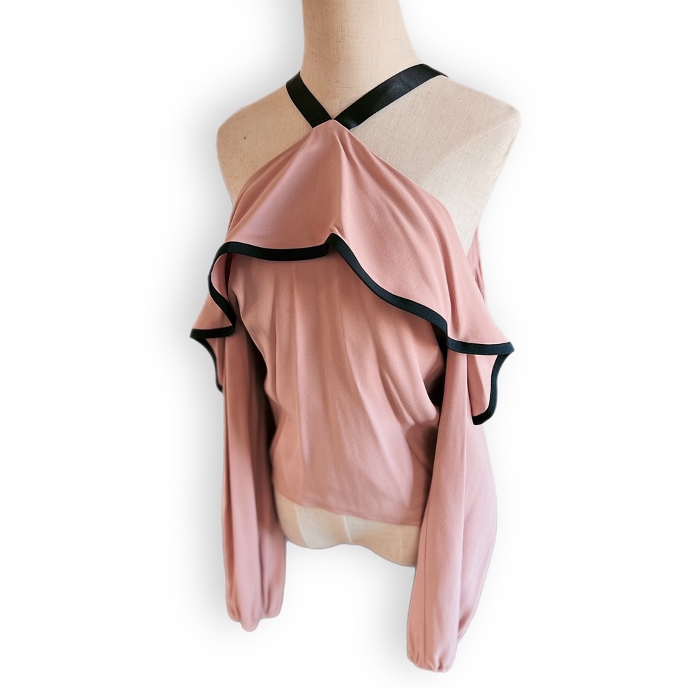 Alexis Malia Cold Shoulder Halter Tie Blouse - Picture 4 of 8